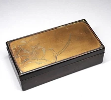 C.1900 Japanese Meiji Brass & Rosewood Owl Carved Storage Dresser Jewelry Box