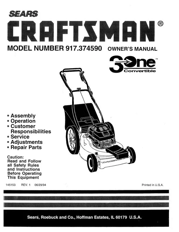 Owner S Manual Sears Craftsman 5 Hp