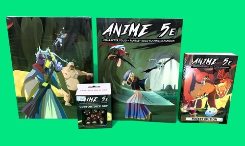 Anime 5E RPG: Core Rulebook (PE), GM Screen mit Abenteuer, Charakter Folio & Würfel