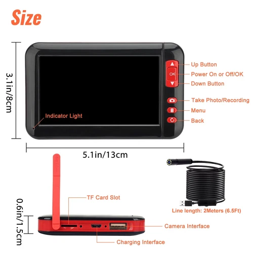 Endoscopio industrial HD LED boroscopio 1080P 8 mm cámara de inspección IP67 4,3 pulgadas - Imagen 9 de 10