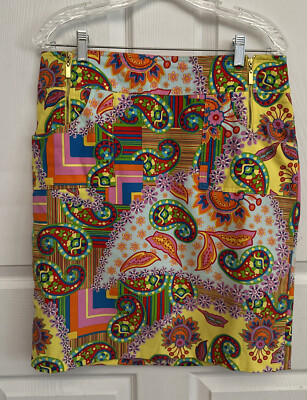 DAVID MEISTER Side Zip Skirt Women Size 8 Multicolor Print Retro Chic