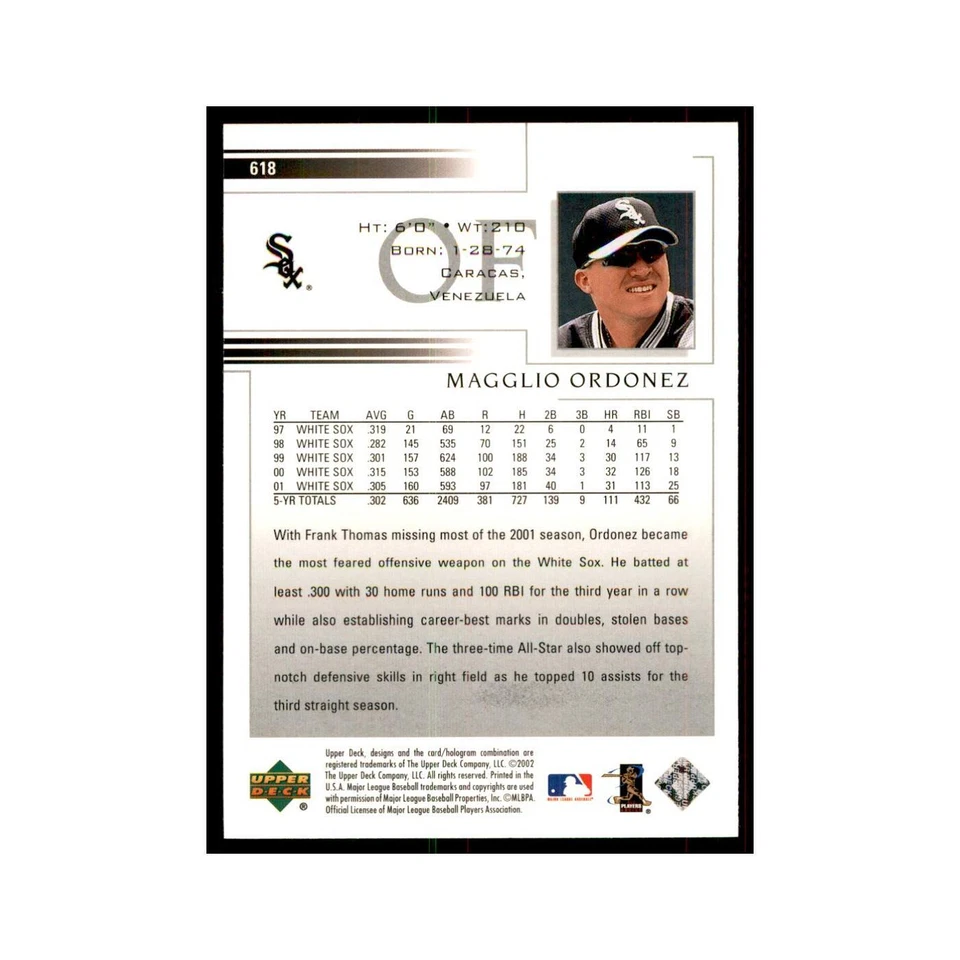 2002 Upper Deck Magglio Ordonez Baseball Cards #618 - Image 2 of 3