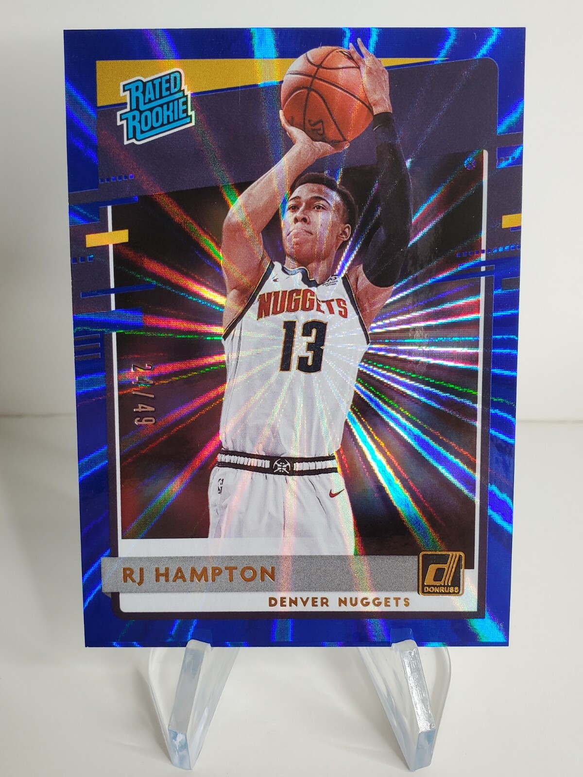 2020-21 Donruss "RJ HAMPTON" /49 BLUE LASER Rated Rookie #237! Denver NUGGETS 🔥