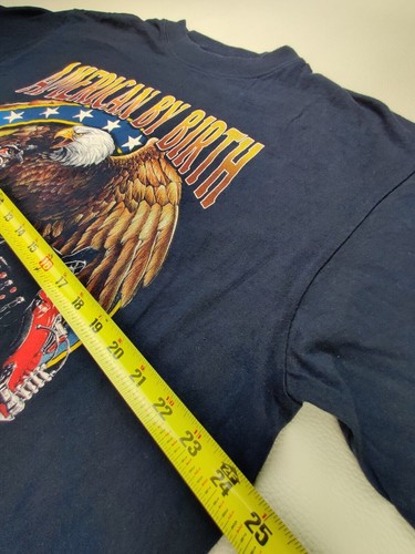 Mustang Brand Men's XL-2XL "American by Birth" Biker Graphic Navy T-Shirt Vtg - Picture 8 of 9