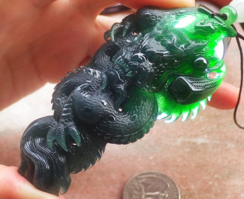 Video Certified Icy Blue water Natural A Jade jadeite Pendant Dragon 生意兴隆 699288 - 第 1/15 張圖片