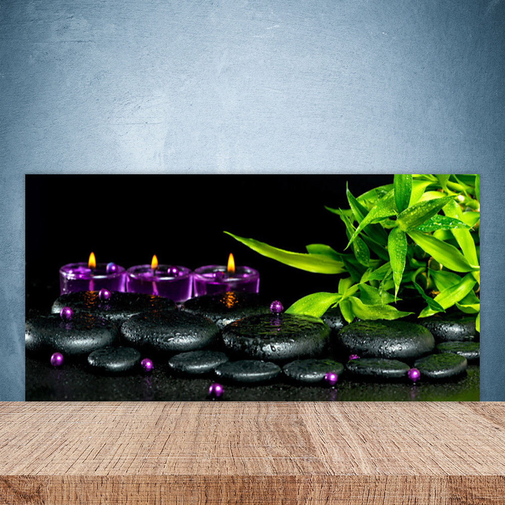 Crédence en verre poli 100x50 cm de haute qualité avec décor minéral et végétal