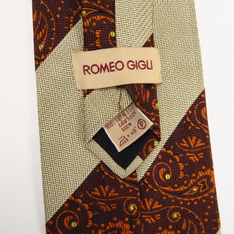 Romeo Gigli Tostado Marrón Naranja Verde Espiga Rayas Paisley Años 70 60 58"x3.75" Foto 3 de 4