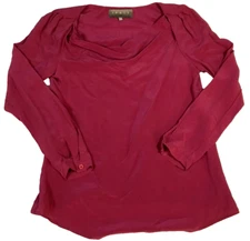 Space Style Concept Women Italian Silk Top Size 8 Burgundy Long Sleeve NWOT