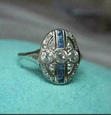 1.20Cttw White Round Cut CZ Three Stone Antique Art Deco Wedding 925 Silver Ring