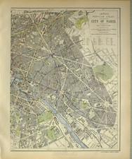 1882 LETTS Mappa Piano Città Di Est PARIGI TEATRO GIARDINI STAZIONI NOTRE DAME