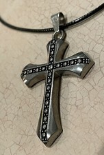 Studded Metal Gothic Cross Pendant Necklace Charm Amulet Leather Biker Religious