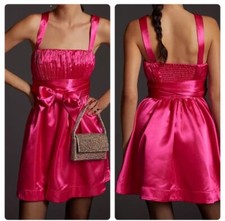 Anthropologie Maeve Bow Tie Mini Cocktail Dress Satin Size 6 Pink Dance Prom