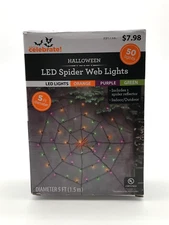 Way To Celebrate Halloween LED 50 Spider Web Lights With Spider Purple Christmas