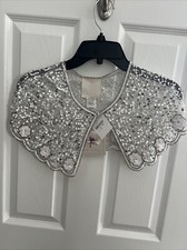 New La Piccola Danza Girls White Sequin Beaded Floral Dress Capelet Coverup OS