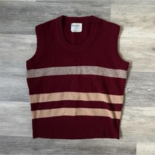 Silton Knits 100 Wool Striped Sleeveless Sweater Vest Burgundy Men  s Size L VTG