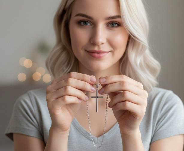 Silberkette mit Kreuz Anhänger Kirche kette 55cm Edelstahl für Damen Herren edel