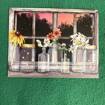 LIQUIDATING-Leanin  Tree Any Occasion Blank Greeting Note Card (Window Flowers)