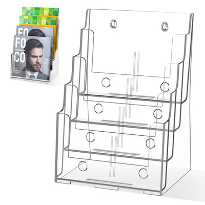 Acrylic Brochure Holder 8.5 X 11 Inch, 4 Tier Clear Literature Organizer Magazin