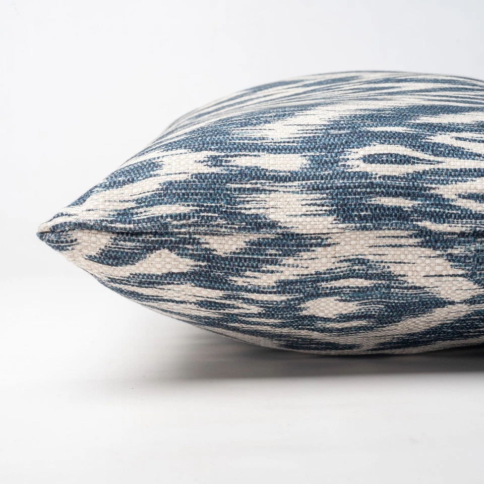 Textured Linen Blend Abstract Ikat XL Rectangular Cushion in Marine Blue. 23x15" - Image 3 of 3