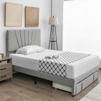 Topbuy Full/Queen Upholstered Bed Frame Platform Bed with Drawer & Adjustable
