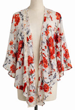 Umgee BOHO Kimono Top Womens M/L Floral Chiffon Lace Trim Cottagecore