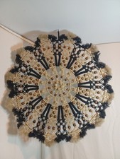 Vintage 70s Macrame Fringe Large Wall Hanging Bohemian Mandala Wood Beads