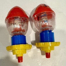 2 Vintage UFO Spinning Tops- Plastic Launcher Spaceship Toys