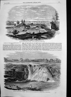 Alter antiker Druck Grand Trunk Eisenbahn Kanada Chaudiere Falls River 1856 19.