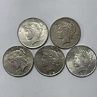 Lot of 5 - 90% Silver Peace Dollars, Common Dates and Mint Marks $5 Face Value