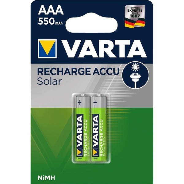 2X Varta Solarakku 56733 Micro Aaa HR03 550Mah Rechargeable Accu Nimh-image
