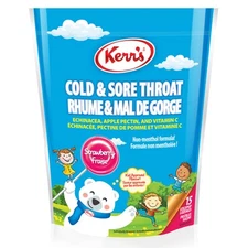 Kerr's Cold and Sore Throat Lollypop Strawberry Lozenges, 15 count, Bag 