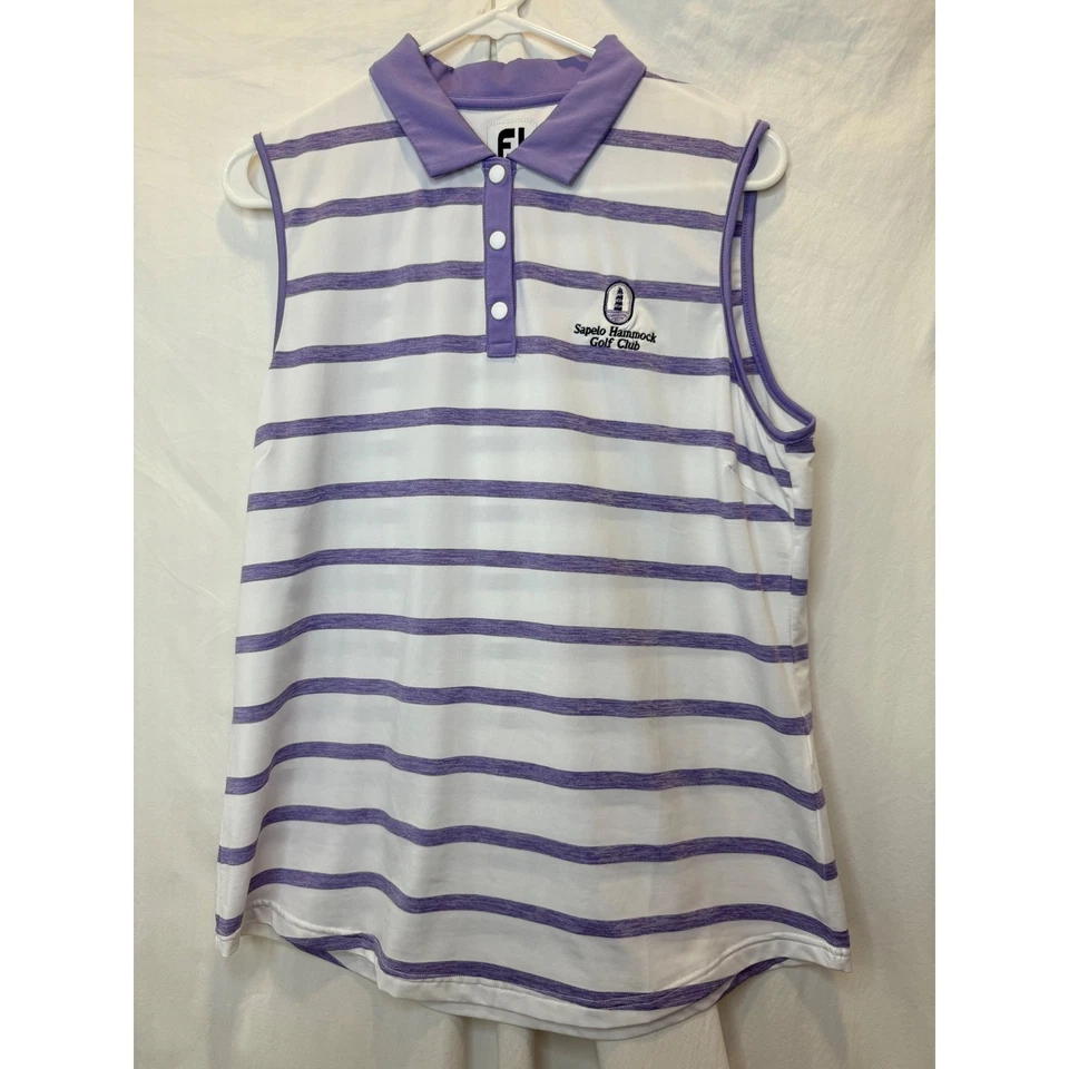 Polo de golf FootJoy sin mangas a rayas Sapelo hamaca club de golf atlético grande Foto 2 de 4