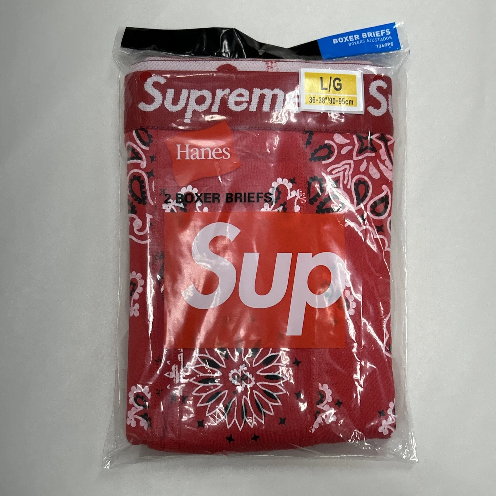 Lot de 2 boxers Supreme taille L logo bandana sous vêtement Hanes neuf authentique