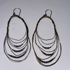 Vintage Large Wire Pierced Dangle Hoop Earring Beaded