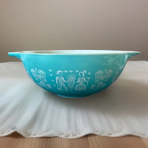 MCM Pyrex Amish Butter print Turquoise #444 Mixing Bowl 4 Qt