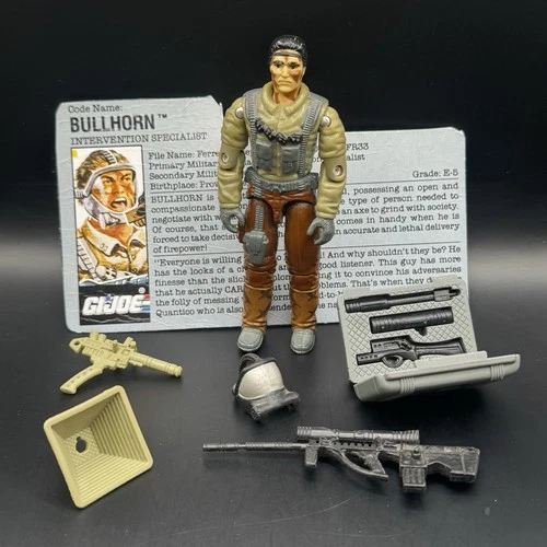 GI Joe 1990 Bullhorn v1 100% Complete Vintage ARAH Figure With File Card