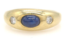 Size 50 Ring 585 GOLD 14K Yellow Gold Diamond Sapphire Bague Oro G3705/25