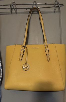 Michael Kors Yellow Tote Bag Gold Hardware MK Logo Charm Double Handles