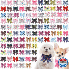Yunsailing 100 Pcs Dog Bow Ties Bulk Dog Bows with Adjustable Collar Cat Bowtie