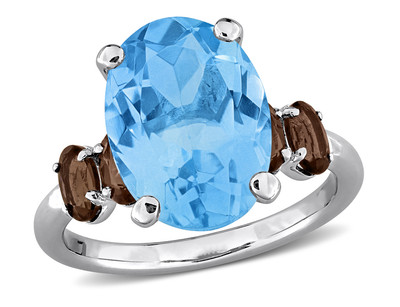 8.33 Carat (ctw) Sky Blue Topaz and Smokey Quartz Ring Sterling Silver