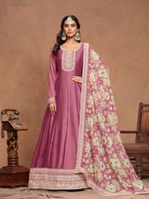 Pink Art Silk Heavy Embroidered Anarkali Suit for Women  Festive  Wedding Wear