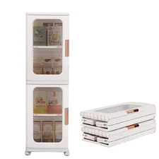 2-Tier Narrow Storage Cabinet with Transparent Doors and Adjustable Shelves, ...