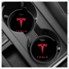 4PCS Round Neoprene Fabric Cup Mug Holder Car Coasters - Tesla