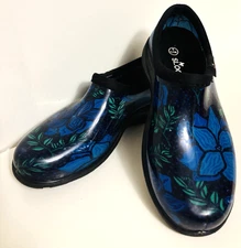 Sloggers Women's 6 Blue Black Green Floral Clogs Slip On Garden Shoes W6 USA