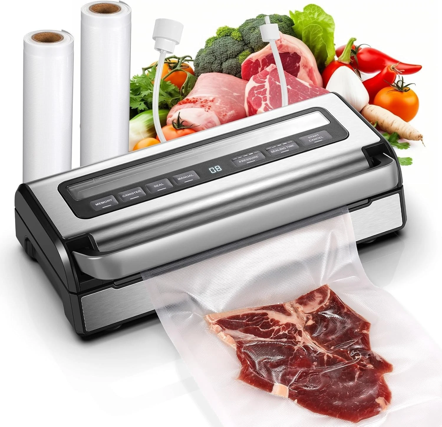 95KPa Automatic Vacuum Sealer, 9-in-1 Food Sealer for Dry/Moist/Liquid Foods, D
