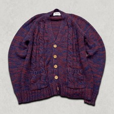 Nac Cardigan Mens Medium Vintage Cable Knit V-Neck Button Sweater, Red
