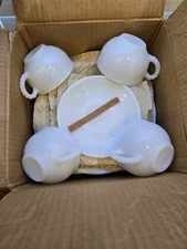 Vintage Hazel-Atlas  White, Dessert/Bread Tea Cup and Saucers 4 sets