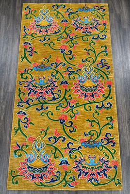 Tibetan Traditional Buddhist Meditation Rugs 3x6 ft Handmade Antique Floral Rugs