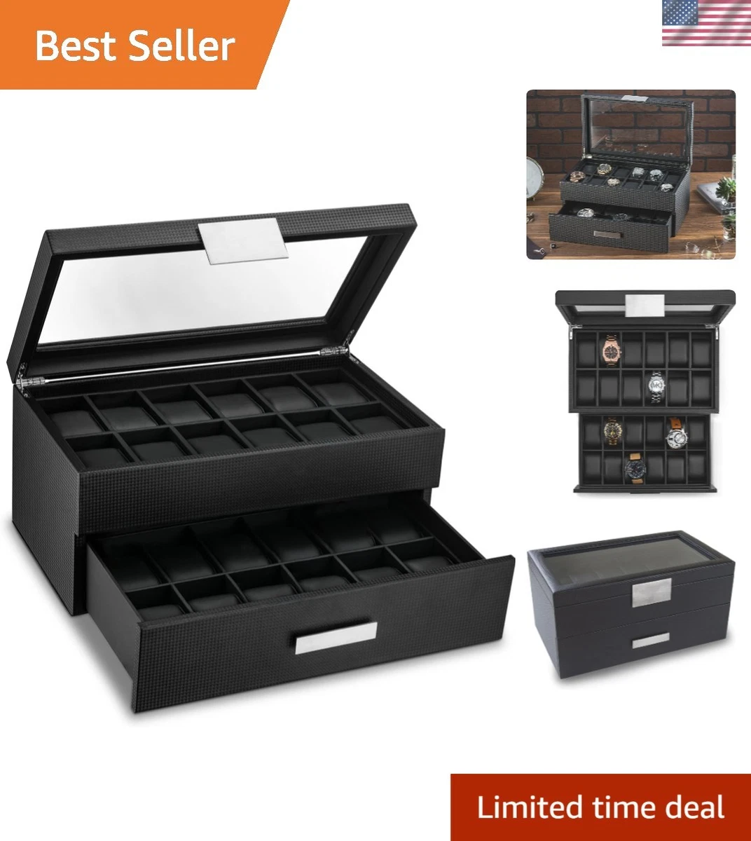 4 Grids Double Layer Watch Box Carbon Fiber PU Wat... – Vicedeal 4 Grids Double Layer Watch Box Carbon Fiber PU Wat... – Vicedeal