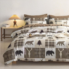 - Rustic Comforter Set, Cabin Christmas Lodge Western Country Bear Deer Moose Wo
